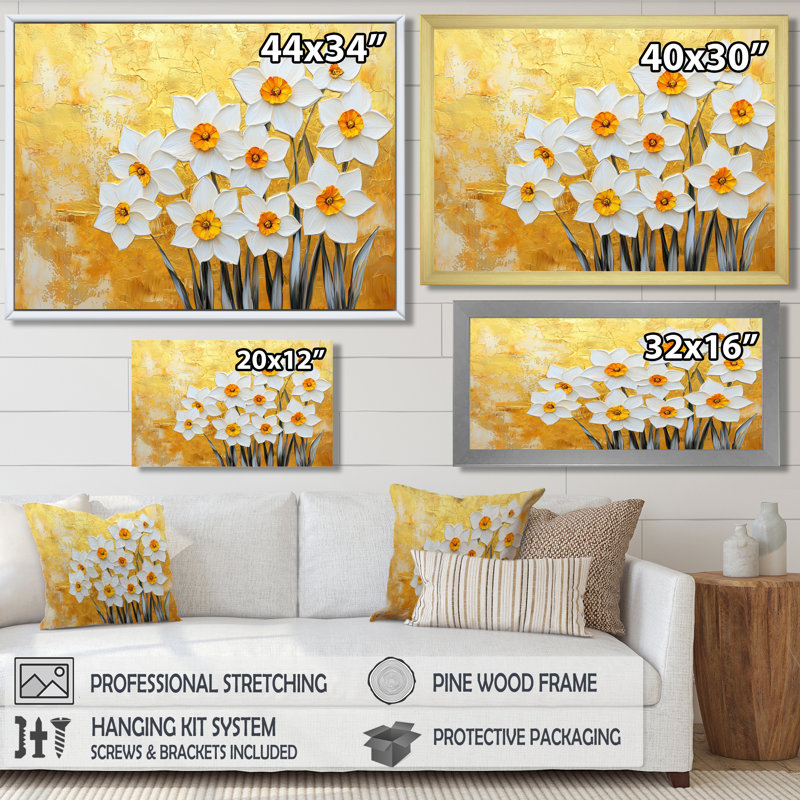 Golden Harmony of Daffodils In Summer II - Daffodils, reproduction d'art murale, H 34 po x l 44 po, Doré