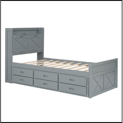 Twin Size Pittard with Storage Headboard with Outlets, Trundle and Three Storage Drawers