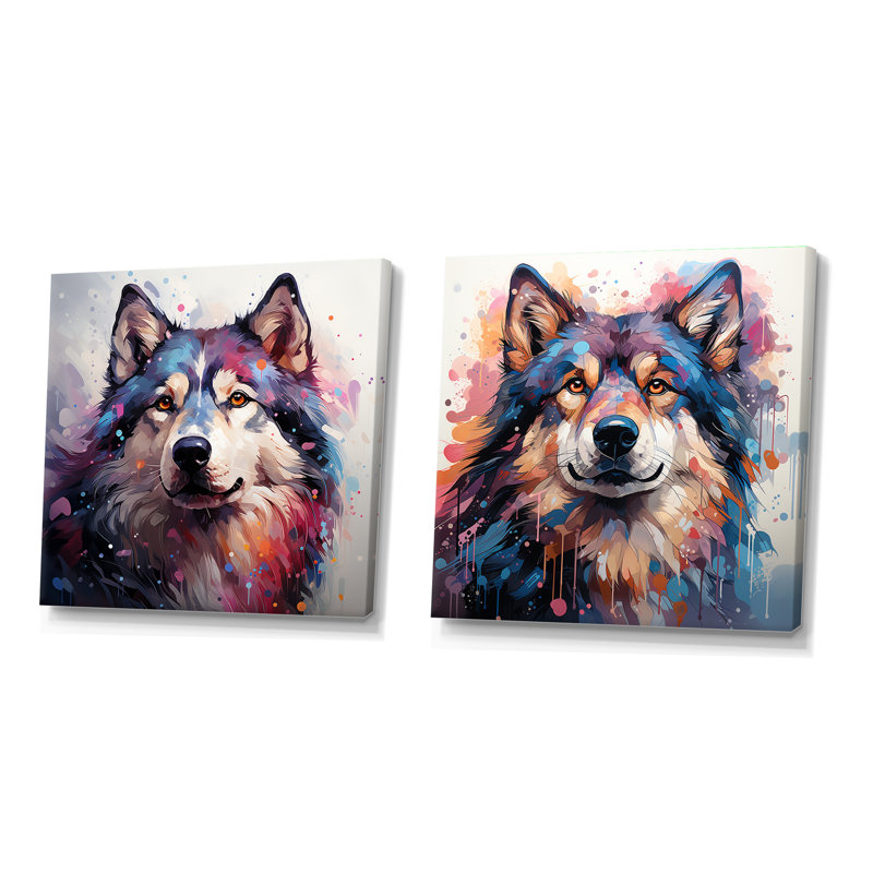 Chien Alaskan Malamute Majesty - ensemble de 2 animaux carrés, H 16 po x l 33 po, Toile tendue