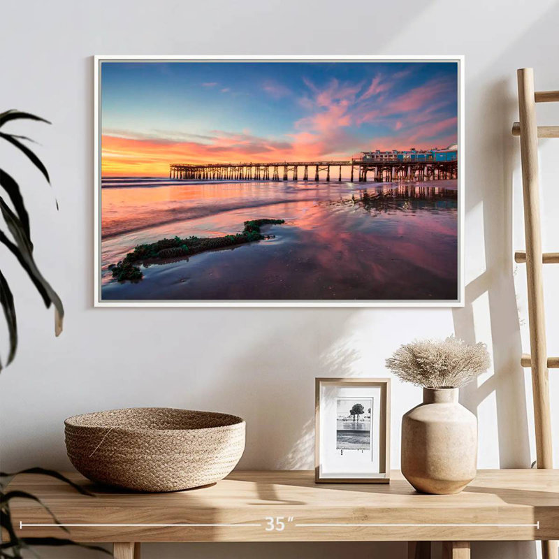 Lever de soleil à Cocoa Beach Pier, 25 po x 17 po, Cadre flottant blanc
