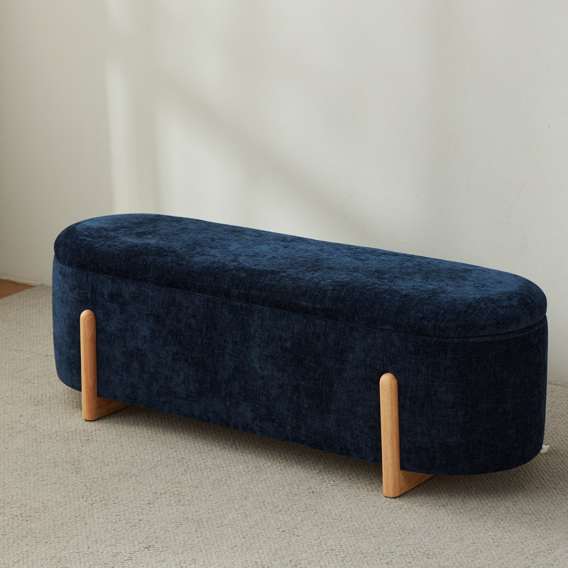 Banc de rangement en chenille moderne avec compartiment caché à couvercle rabattable, banc de chambre d'entrée avec pieds en bois massif