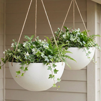 Algreen Acerra Hanging Planter, Set of 2 (Composite with Macramé Hangers, Indoor/Outdoor)
