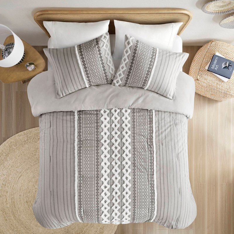 Ensemble d'édredon en coton avec chenille gris, Très grand édredon
