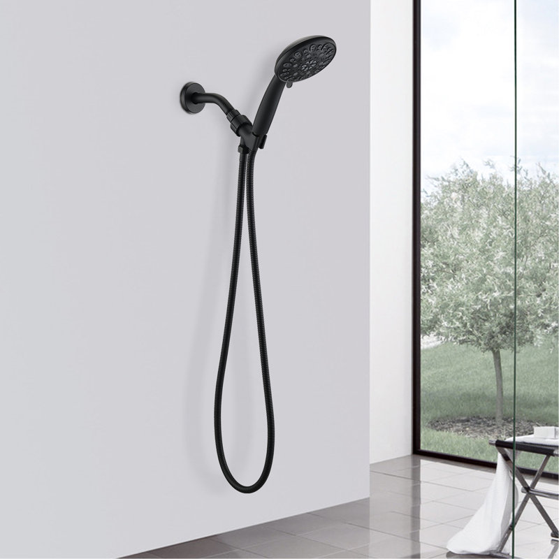 Robinet de douche à main 7 réglages, noir mat, noir mat avec options et support