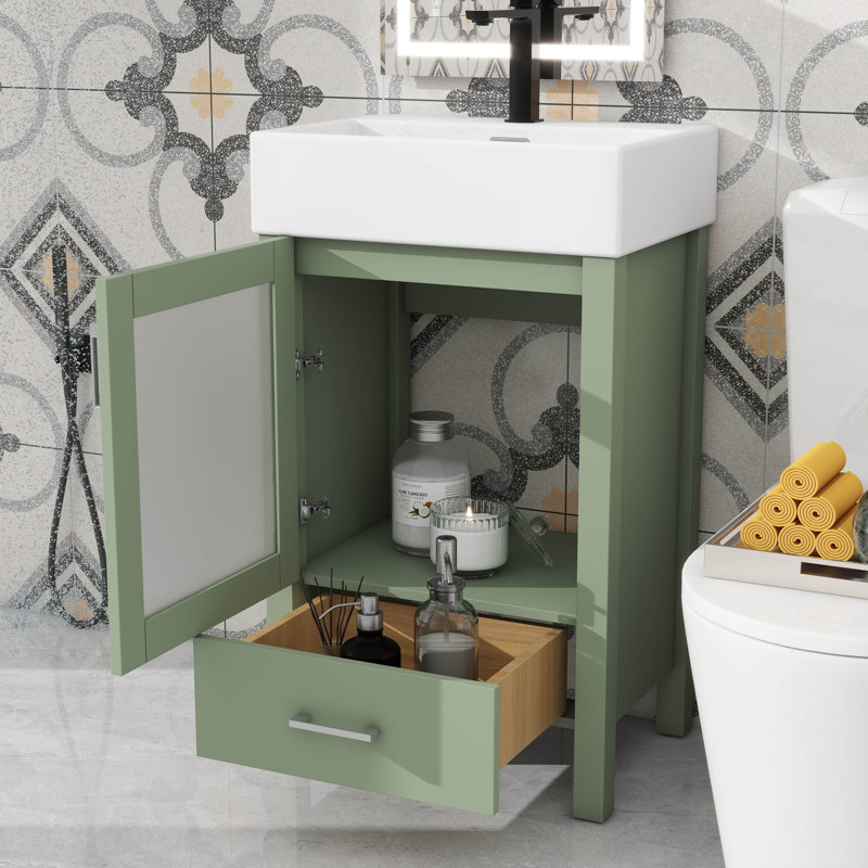 Meuble-lavabo de 20 pouces avec lavabo en céramique et rangement généreux, Vert
