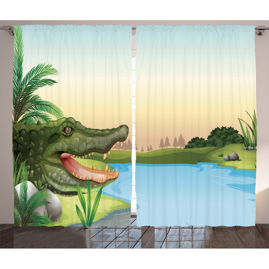 Rustikaler Vorhang, Palms Crocodiles Humor, Reptil, Grün blau