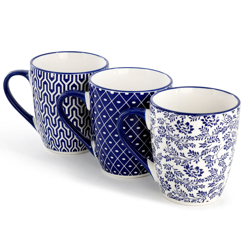 Red Barrel Studio® Mathre 6 Piece 12 Ounce Assorted Design Stoneware Mug Set in Blue and White