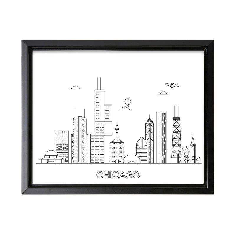 Chicago Skyline No2, Black Framed, Canvas, 08"H x 10"W