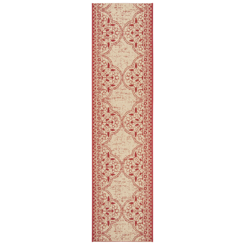 Tapis intérieur / extérieur rouge / crème Danya, Rectangle 2 pi 2 po x 4 pi