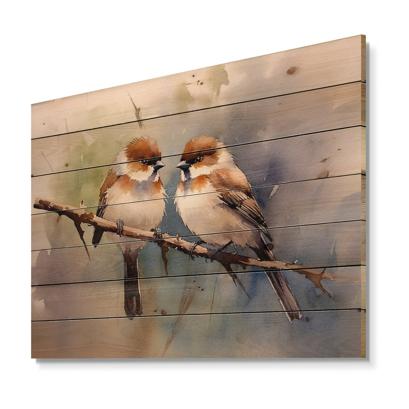 Moineau beige et brun IV - impression sans cadre sur bois, H 10 po x l 20 po x P 0,78 po