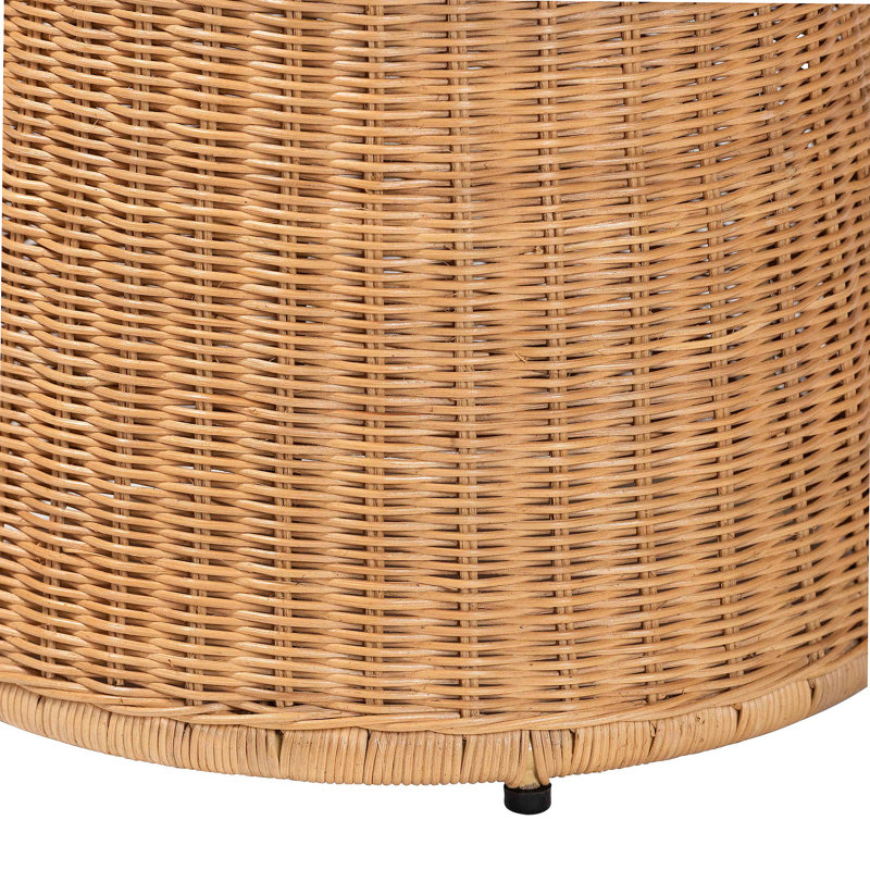 Table de bout ronde en rotin naturel - Table d'appoint en forme de tambour en osier tissé à la main pour le salon ou la véranda, miel clair