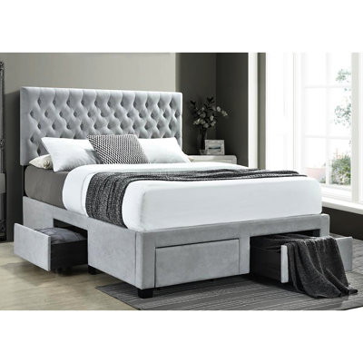 Elegant Grey Queen Storage Bed, Provides Extra Bedroom Organization Bed With Upholstery And