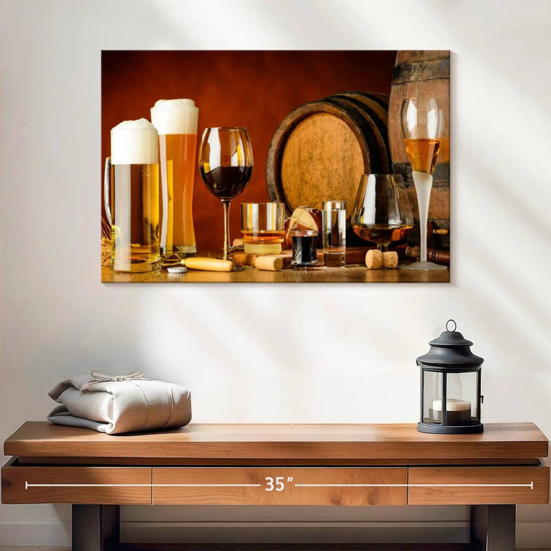 Vin et bière sur une impression sur toile, H 16 po x l 24 po x P 1,25 po