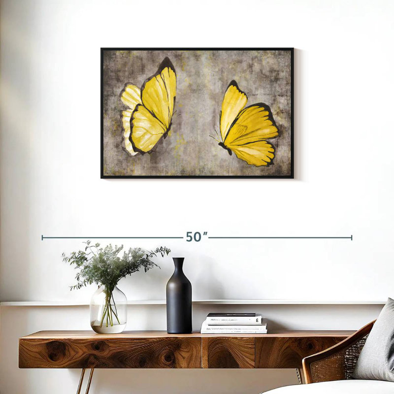 Papillons jaunes, Cadre flottant noir, 31 po x 21 po