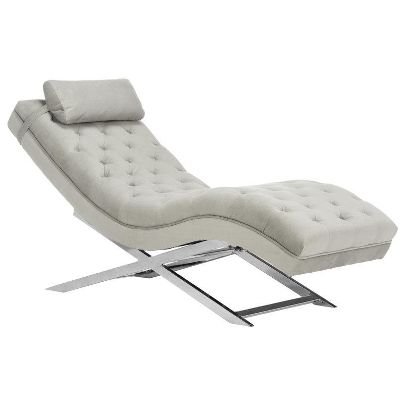 Chaise longue sans accoudoirs capitonnée Mabella, Velours gris, Chrome