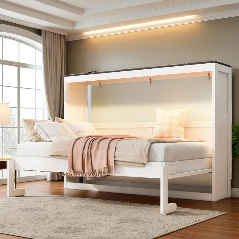 Murphy Bed With LED Light, Twin, White