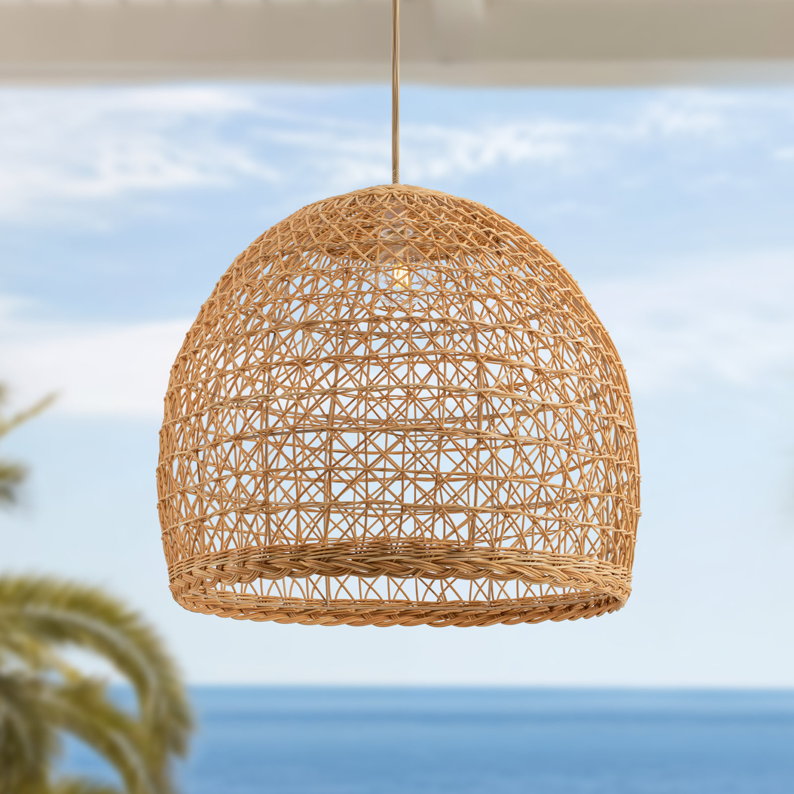 Outdoor Rattan Pendant Light, 16" H x 18" W x 18" D