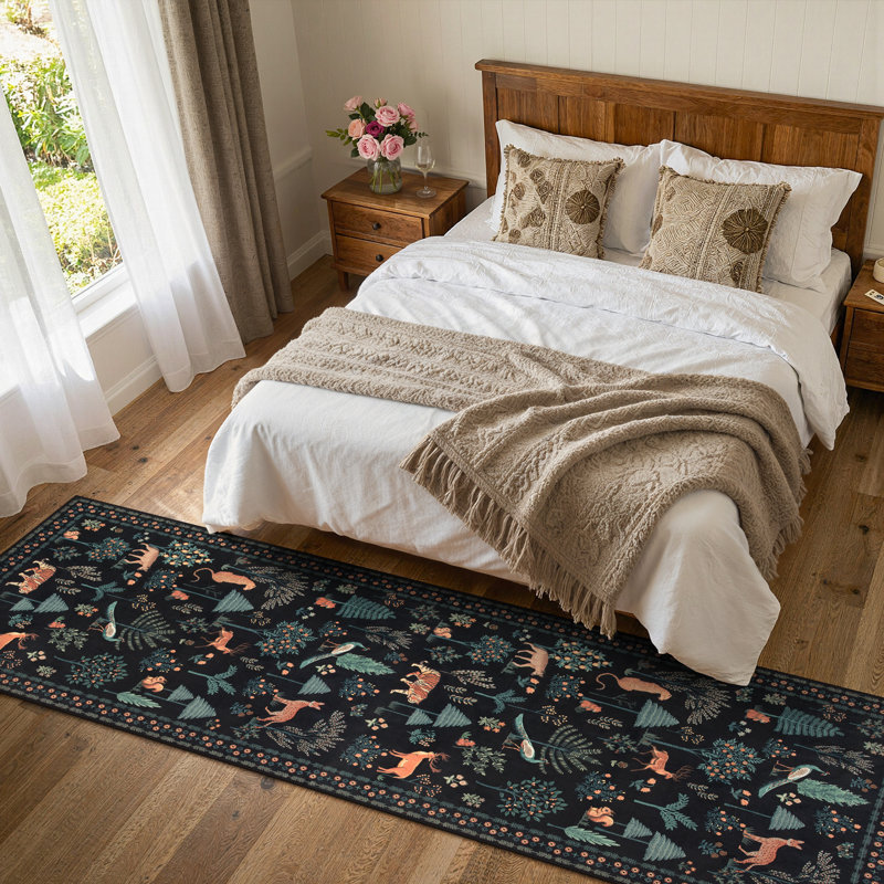 Tapis de couloir noir Garbrand Wild Jungle Animal Design, Tapis de couloir 2 pi 6 po x 10 pi