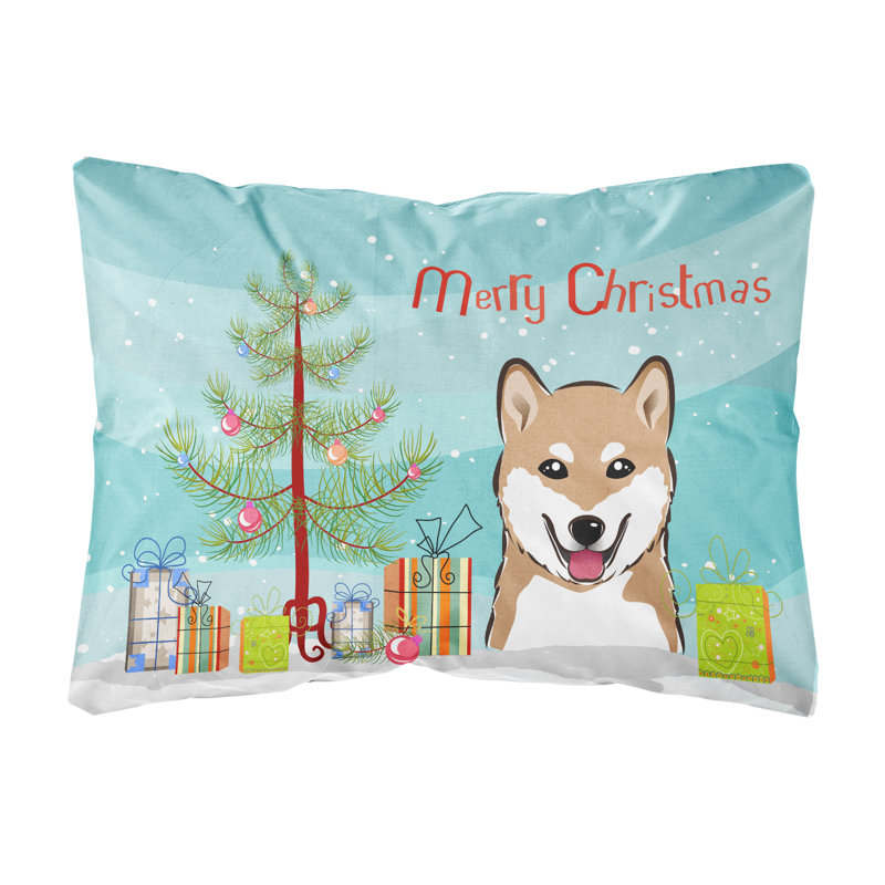  Coussin intérieur / extérieur Christmas Tree and Shiba Inu