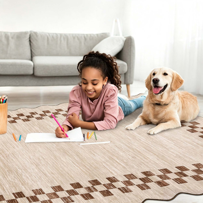 Tapis festonné lavable avec envers antidérapant, Chameau clair, 2 x 6 pi