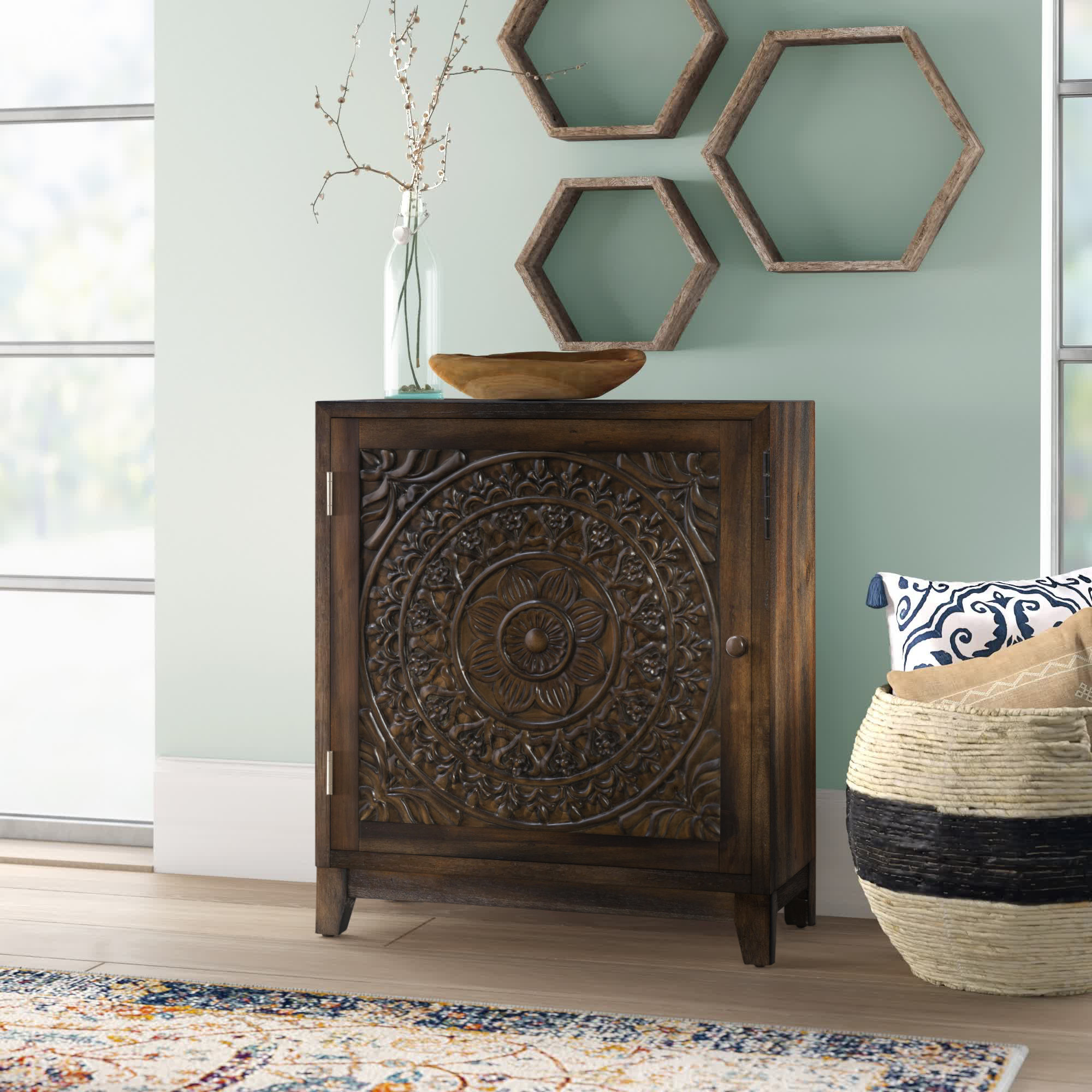 Mistana™ Dix Solid Wood Carved Detail Accent Cabinet & Reviews | Wayfair