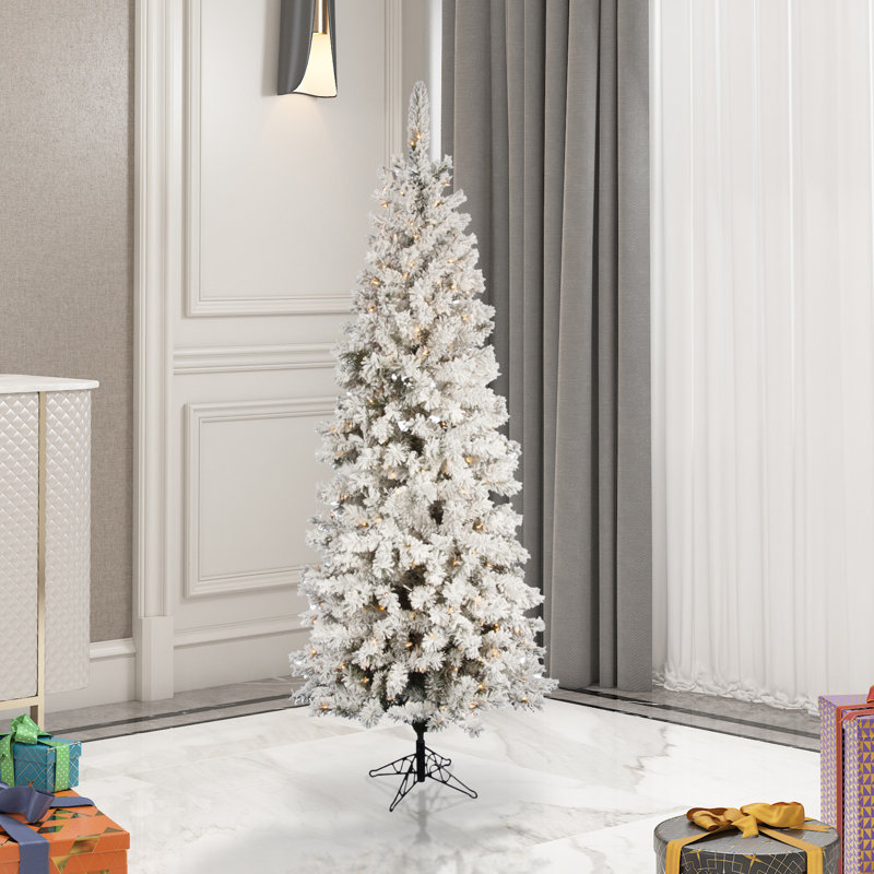 Pacific Flocked Pencil Pine Artificial Christmas Tree, 4.5' H, Warm White LED