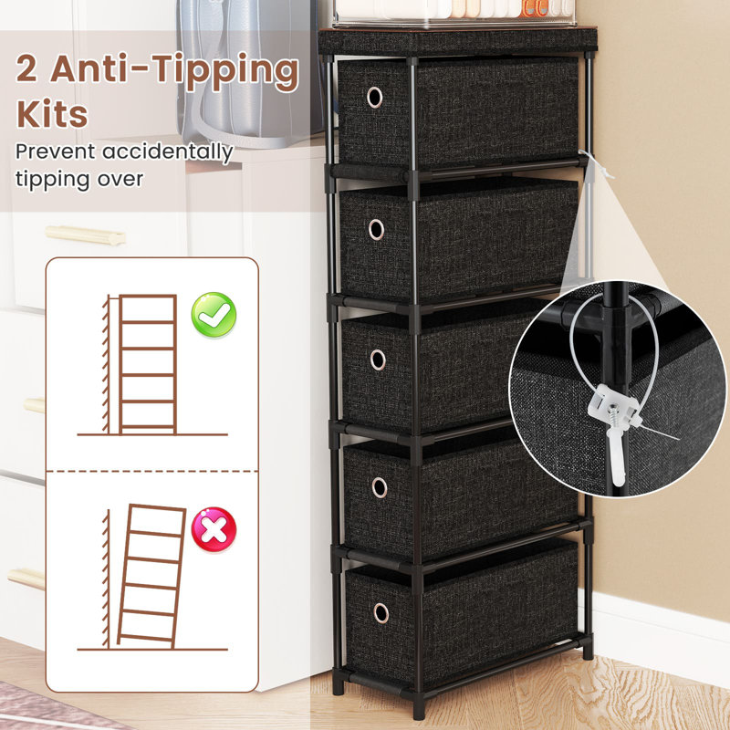 40 cm W Chest of 5 Drawers, Black