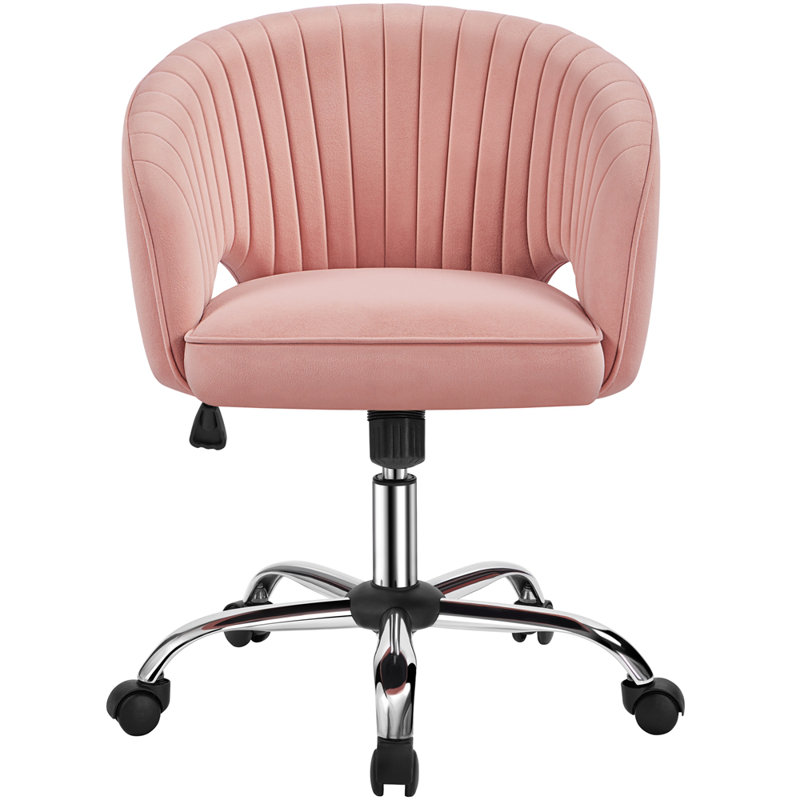 Swivel Office Task Chair with Adjustable Height and Padded Cushion, Velvet Pink