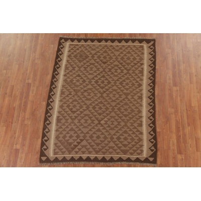 Reversible Wool Kilim Brown Area Rug 5x7