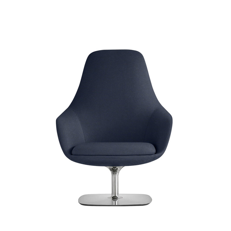 Canelle Swivel Lounge Chair, Vella Ocean, Polished Aluminum