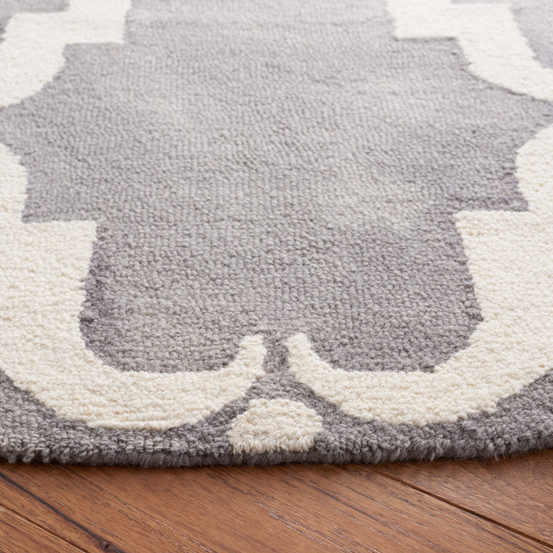 Tapis gris / ivoire en laine touffeté à la main à motif géométrique, Rectangle 2 pi 6 po x 4 pi