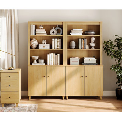 Lysiane 71 Inches Tall Bookcase With Doors, 5-Tier Bookshelf With Storage Cabinet For Home Office, Living Room, 71" Wide, 2 Column