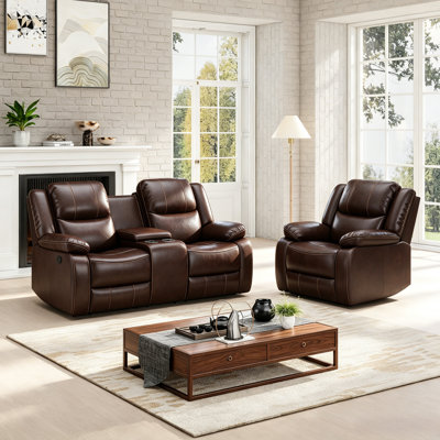 Kamarli Leather Manual Reclining Living Room Set