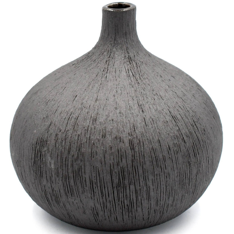 Ava-Mary Handmade Table Vase, Black, 3.4" H x 3.2" W x 3.2" D