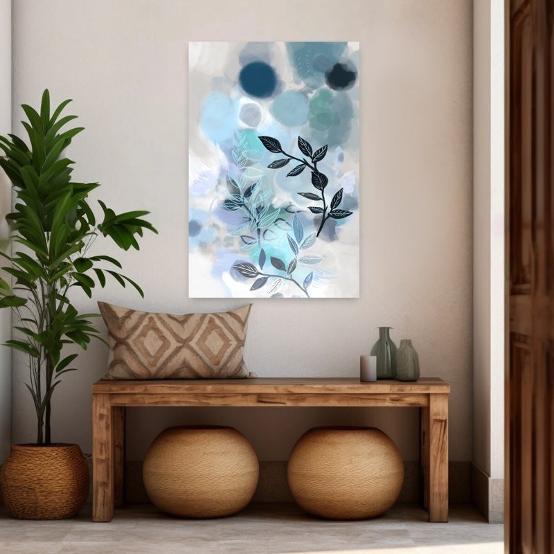 Indigo Botanics 1, art mural abstrait contemporain, H 48 po x l 32 po