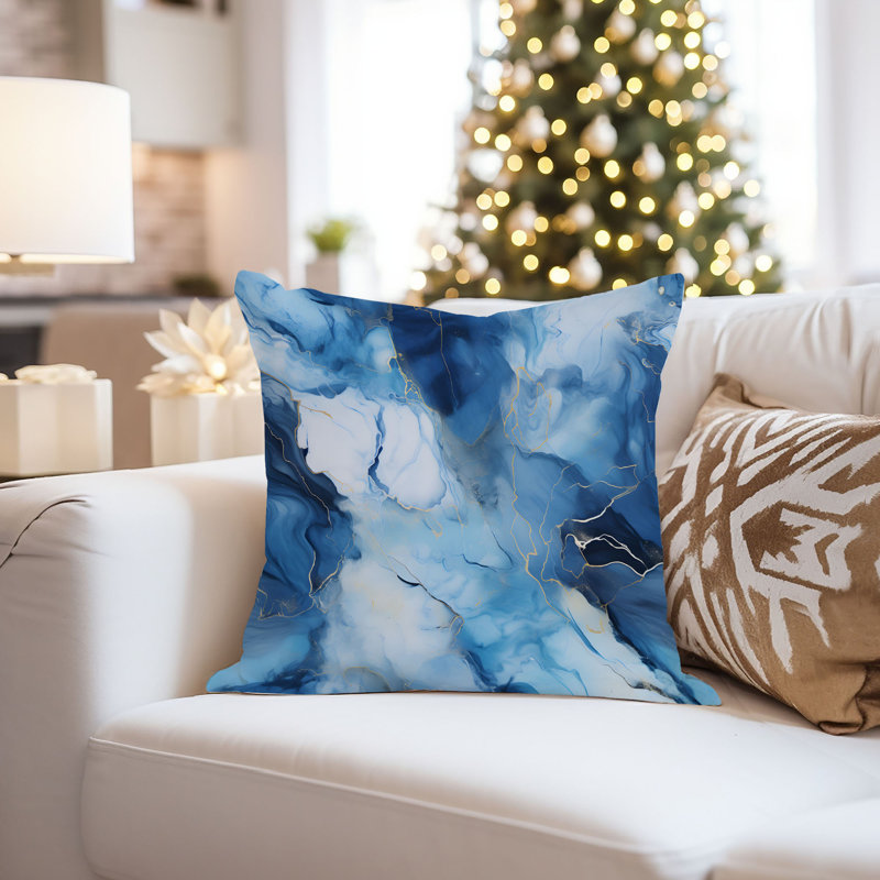 Abstract Blue Geode Marble Agate Pattern - VI Modern Throw Pillow Cover, 20x20