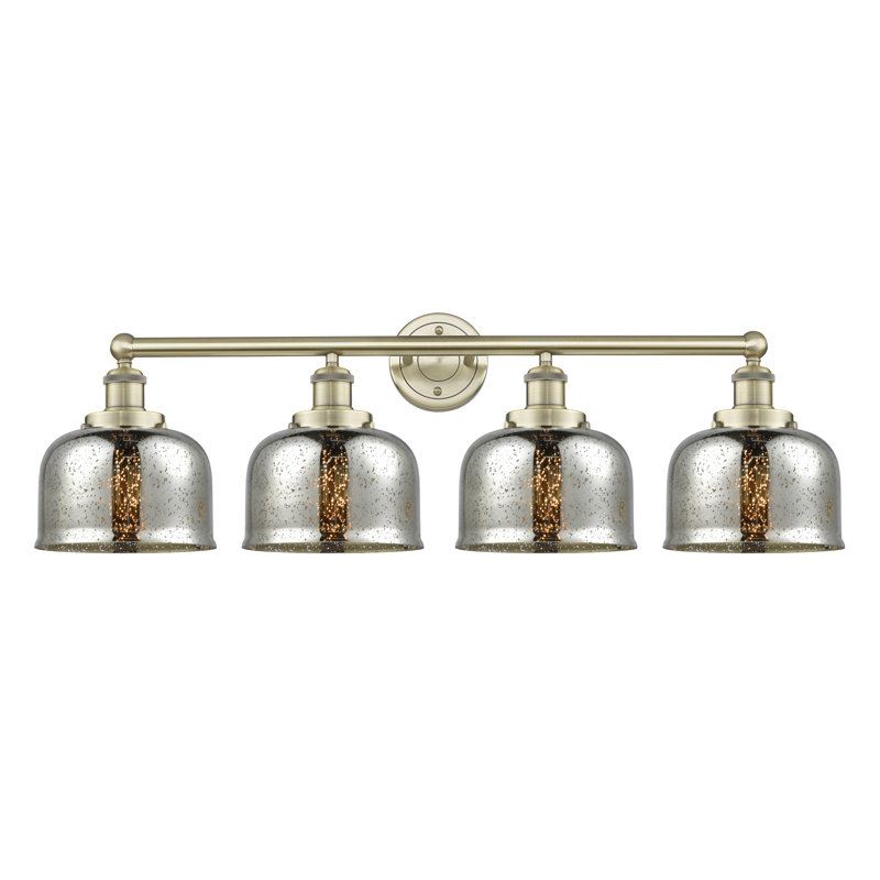 Éclairage pour meuble-lavabo à 4 lumières à intensité variable Annagene, Argent mercuré plaqué, Laiton antique