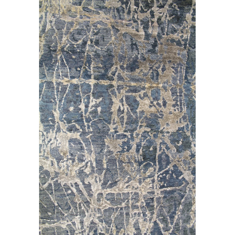 Flight Damask Area Rug in Blue/Taupe/Silver, Rectangle 6' x 8'8"