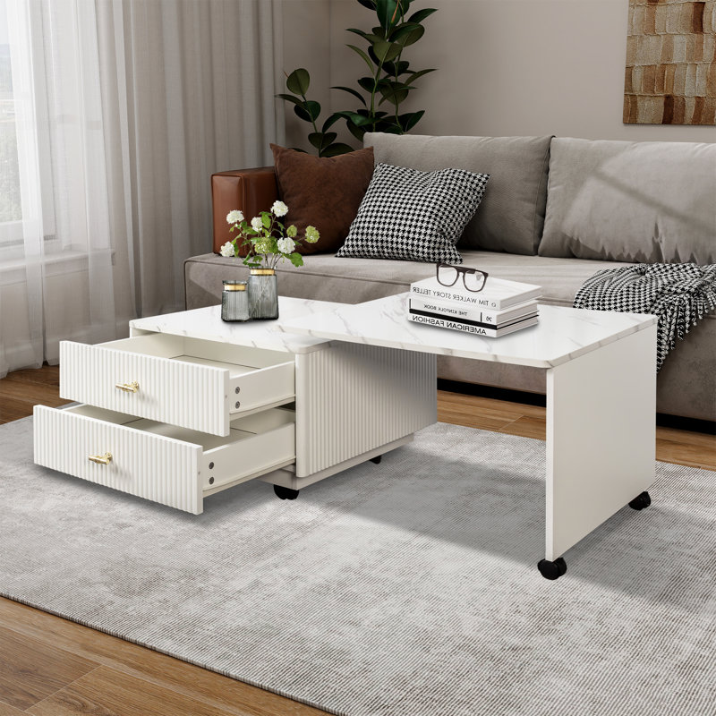  Table basse extensible avec plateau rotatif et roulettes