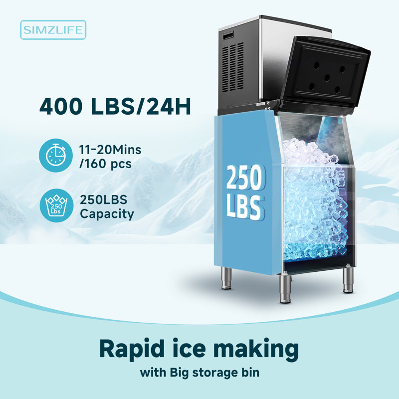 Simzlife 400 LBS Daily Production Cube Clear Ice Freestanding/Built-in Ice Maker