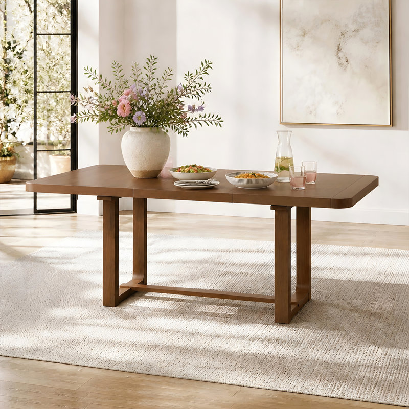 Table de salle à manger extensible avec rallonge amovible, Brun