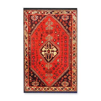 Multicolor Border and Floral Detail Ethnic Pattern Woven Base Modern Machine Washable Decorative Rug