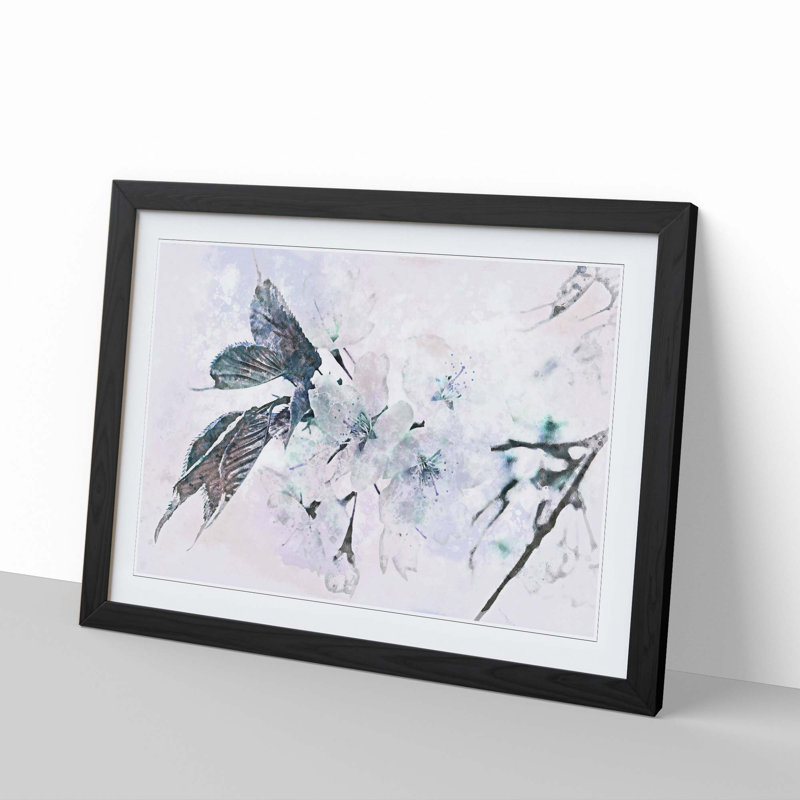 Japanese Cherry Tree in Abstract - Picture Frame Graphic Art Print, 36cm H x 48cm W x 2cm D, Black Framed