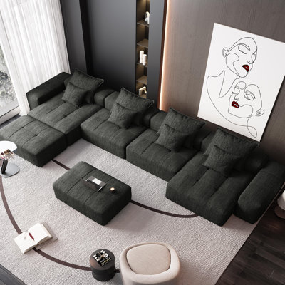 Modern Oversized Modular Sectional Sofa, Sparkling Chenille Fabric Soft Cushion Sofa With 8 Pillows, 8 PC DIY Combination Tufted Sofa, No Assembly Req by Hokku Designs
