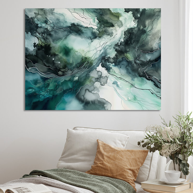 «Green Blue Marbré Dreamscape III», reproduction sur toile, H 30 po x l 40 po x P 1,5 po, Toile tendue
