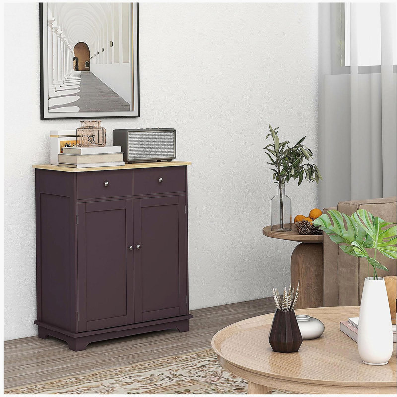 Buffet avec comptoir en bois massif HOMcom, armoire de rangement de cuisine moderne, armoire à café avec 2 tiroirs, portes et tablette réglable, café