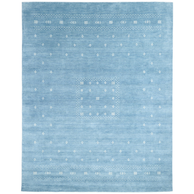 Simi Hand Knotted Cotton/Wool Southwestern Area Rug, Blue, Rectangle 9' x 12'
