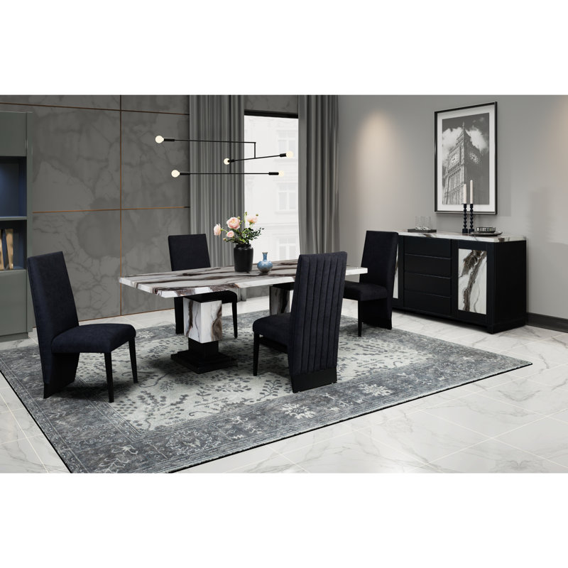 Table de salle à manger Sierra + 4 chaises en cèdre - , Noir, Noir, Noir / blanc