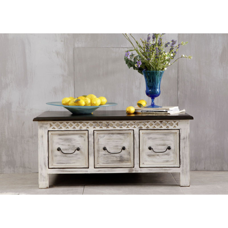 Castle-Antik Solid Wood Block Coffee Table with Storage