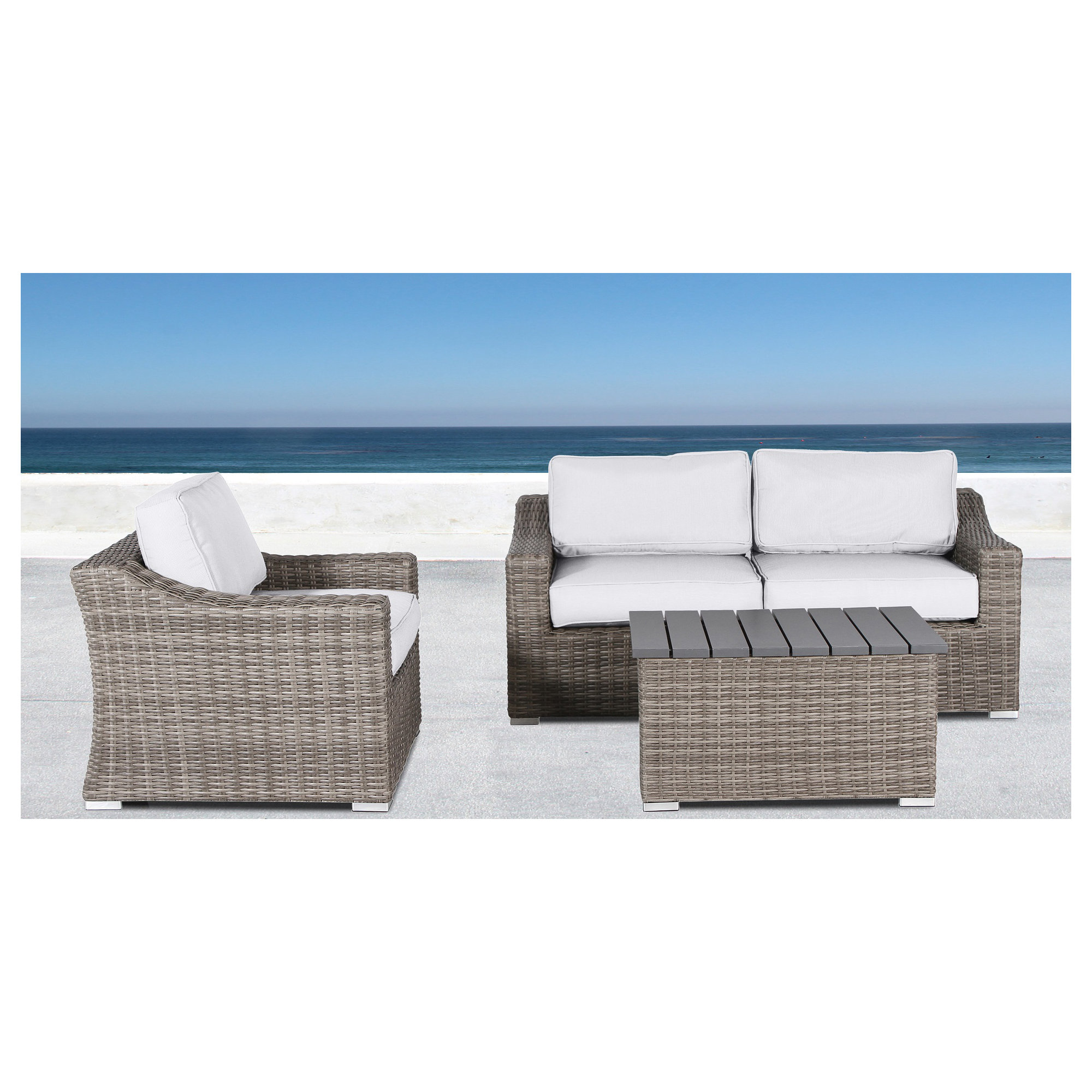 Deshira Fully Assembled 4 Piece Sofa Seating Group with Sunbrella Cushions, Mixed Gray